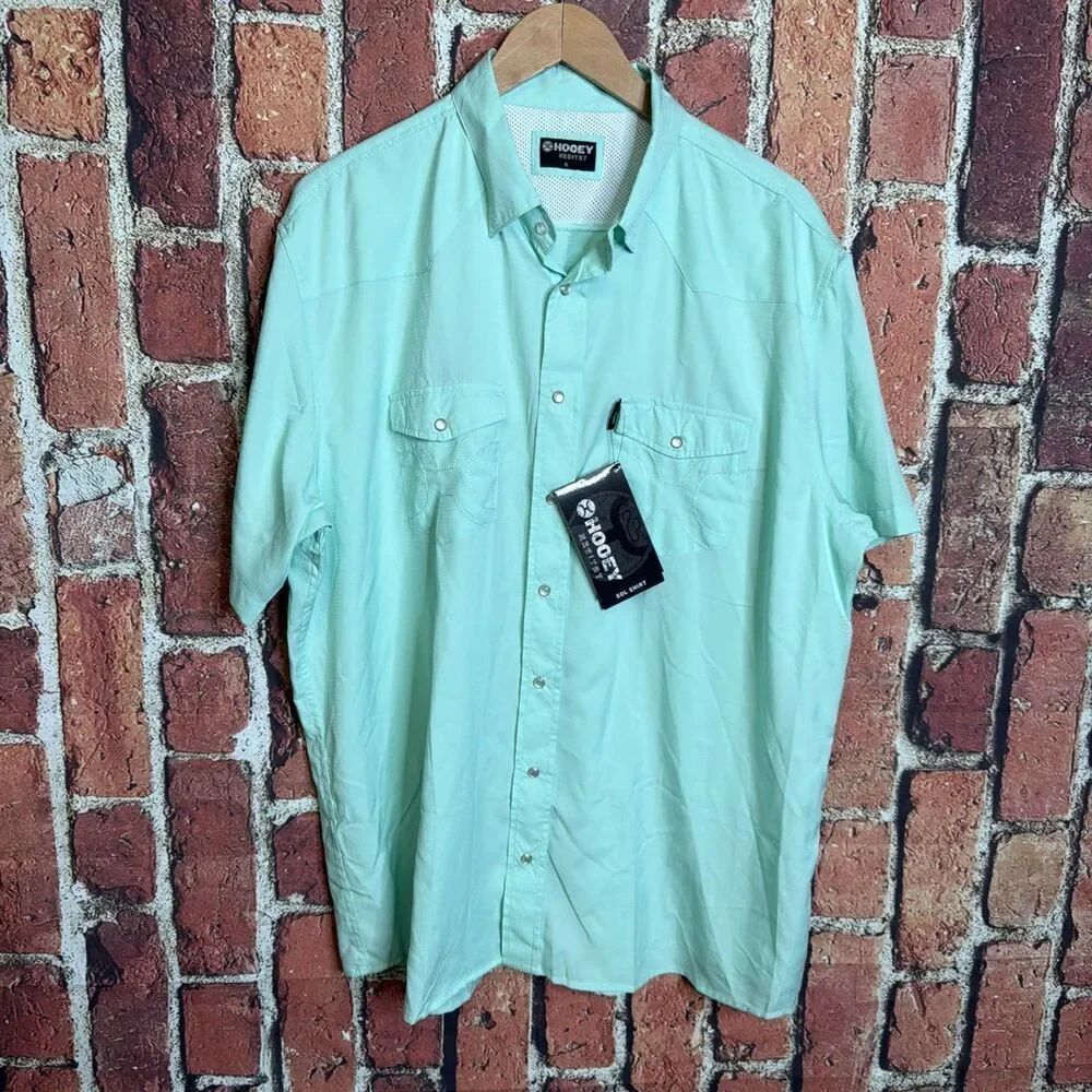 HOOEY HABITAT Shirt Mens XL Teal Sol Pearl Snap Flap Pockets Vented NWT